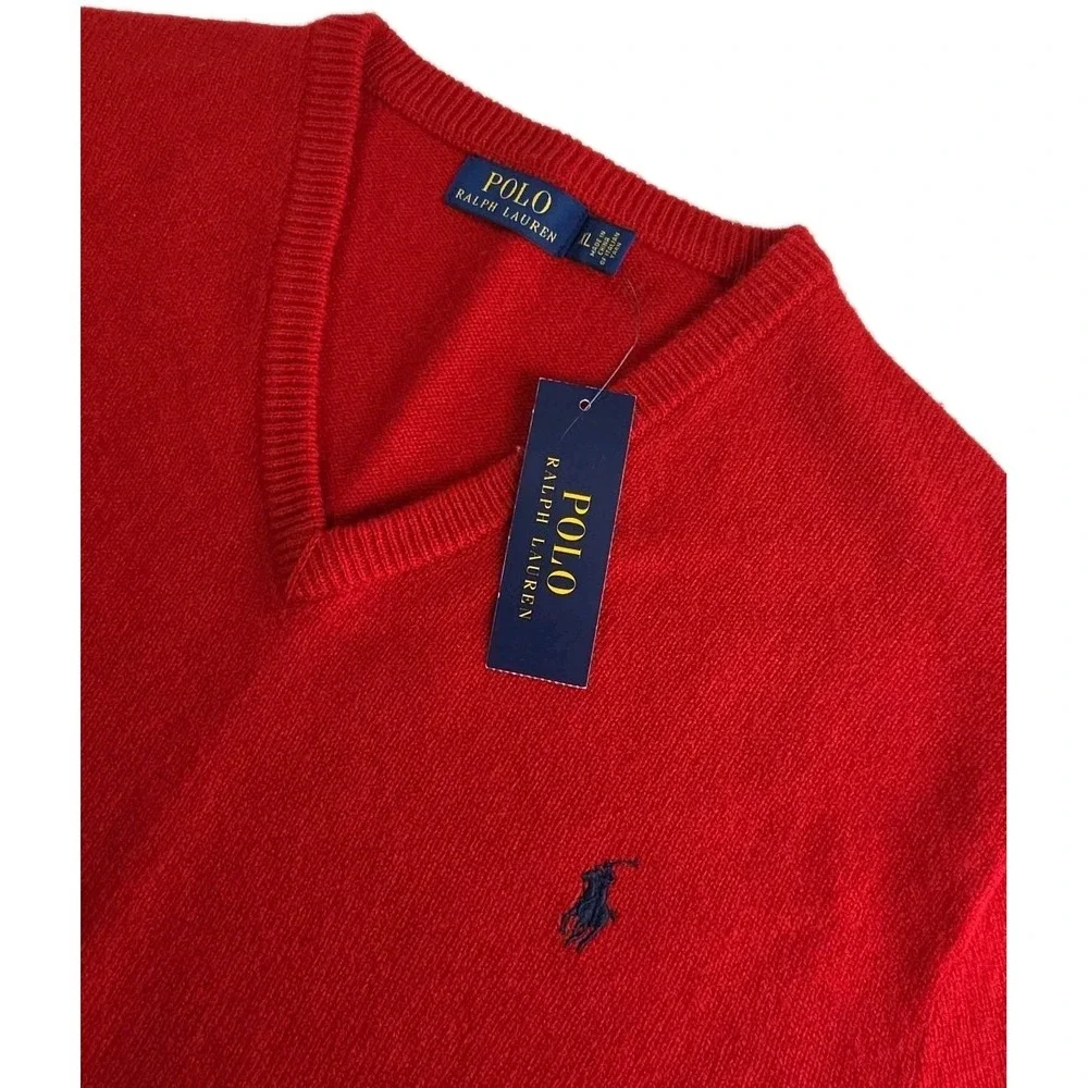 Polo Ralph Lauren Sweater Mens XL Merino Wool Washable Red V-Neck New NWT